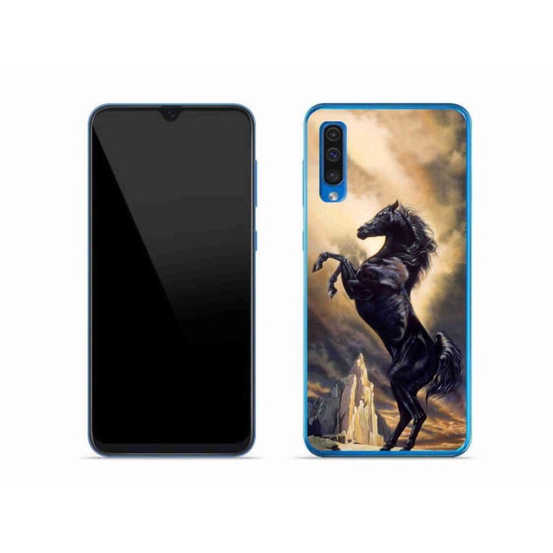 Gelový kryt mmCase na mobil Samsung Galaxy A50 - černý kreslený kůň