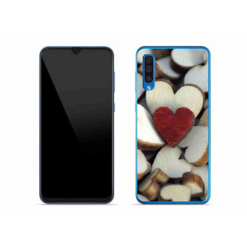 Gelový kryt mmCase na mobil Samsung Galaxy A50 - gravírované červené srdce