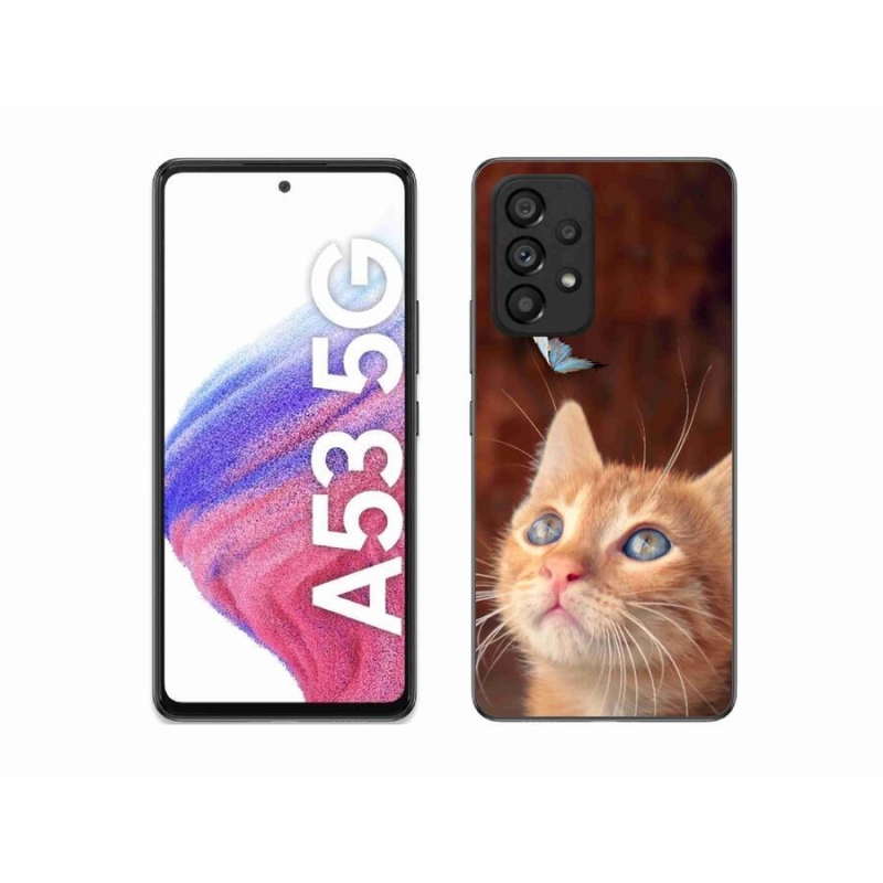 Gelový kryt mmCase na mobil Samsung Galaxy A53 5G - motýl a kotě