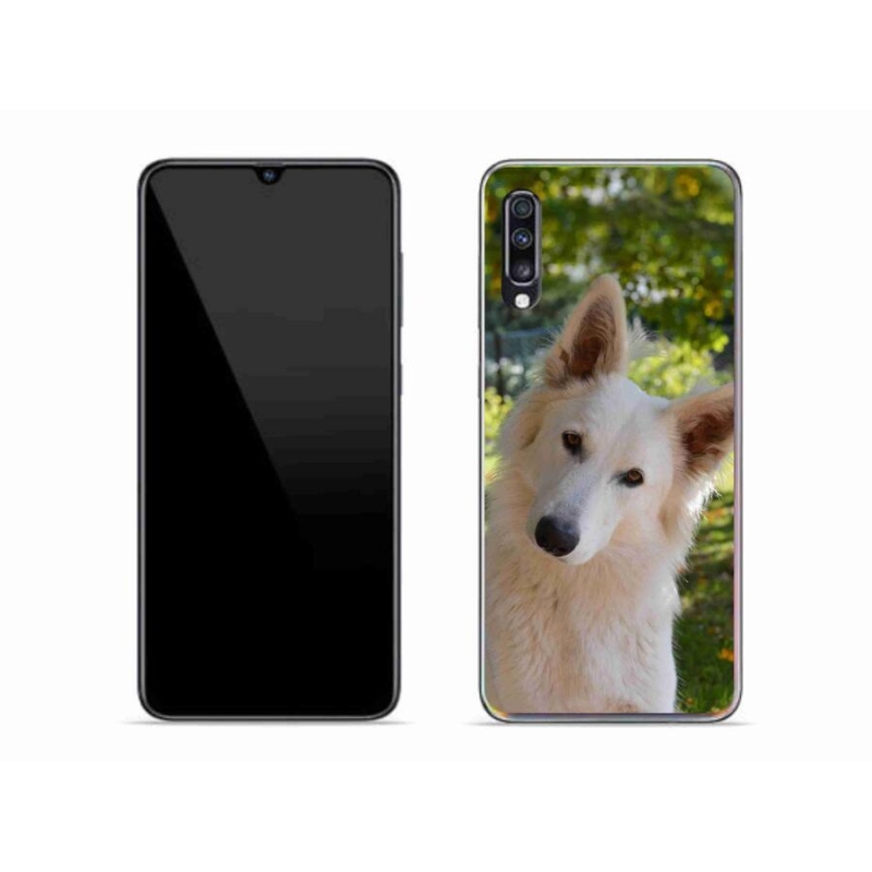 Gelový kryt mmCase na mobil Samsung Galaxy A70 - bílý švýcarský ovčák 1
