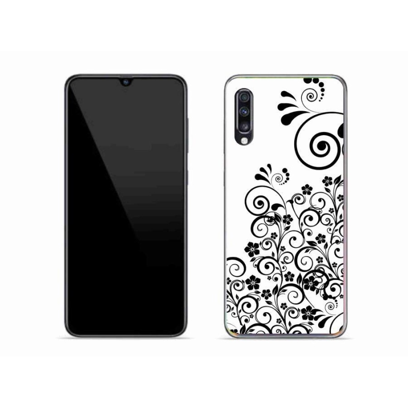 Gelový kryt mmCase na mobil Samsung Galaxy A70 - černobílé květinové vzory