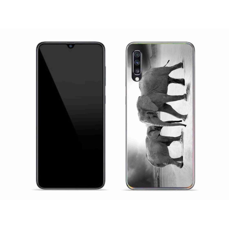 Gelový kryt mmCase na mobil Samsung Galaxy A70 - černobílí sloni