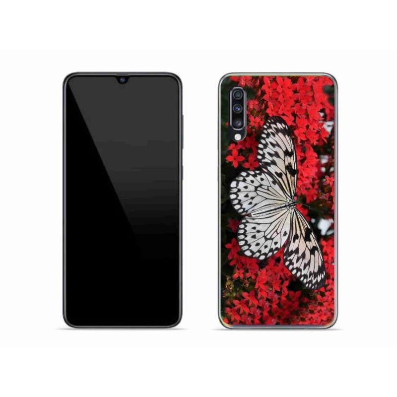 Gelový kryt mmCase na mobil Samsung Galaxy A70 - černobílý motýl 1