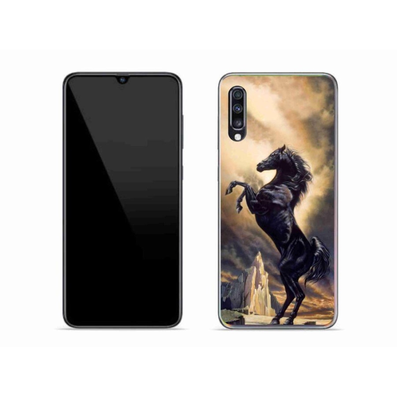 Gelový kryt mmCase na mobil Samsung Galaxy A70 - černý kreslený kůň