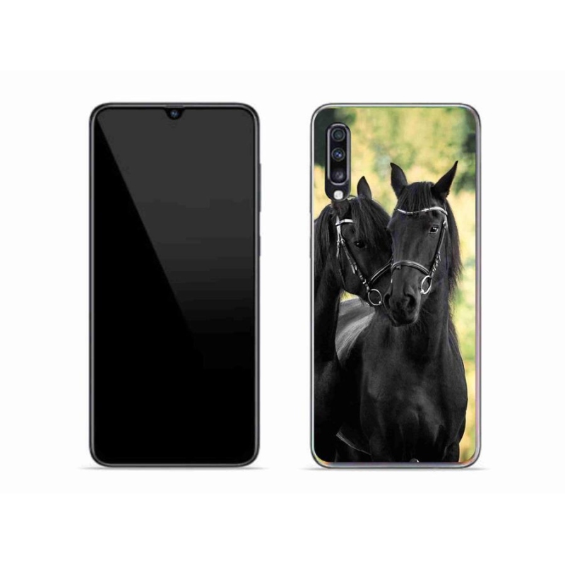 Gelový kryt mmCase na mobil Samsung Galaxy A70 - dva černí koně