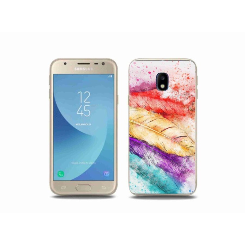 Gelový kryt mmCase na mobil Samsung Galaxy J3 (2017) - barevné peří