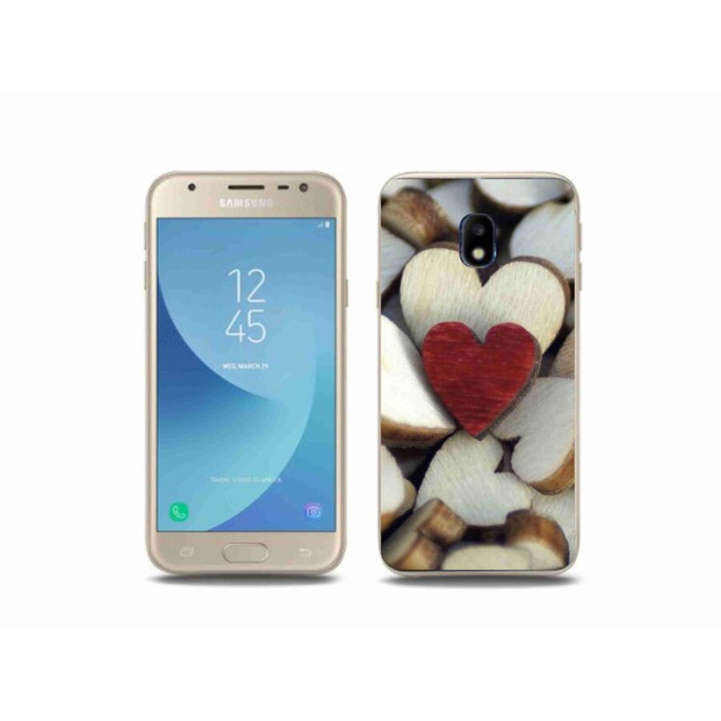 Gelový kryt mmCase na mobil Samsung Galaxy J3 (2017) - gravírované červené srdce