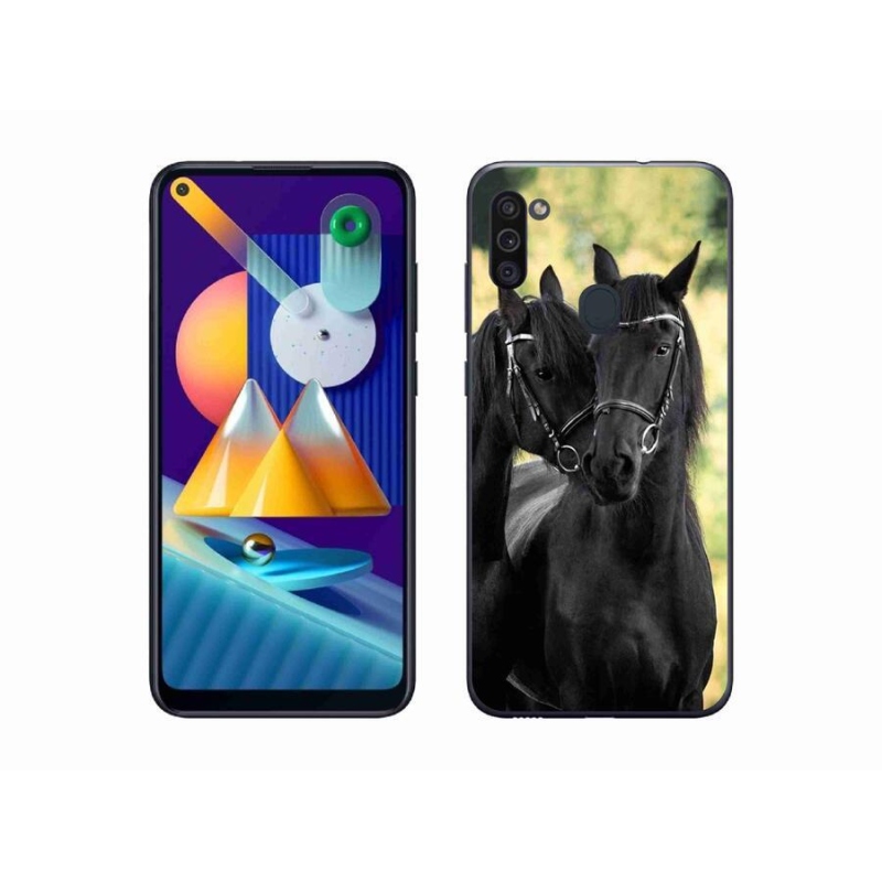 Gelový kryt mmCase na mobil Samsung Galaxy M11 - dva černí koně