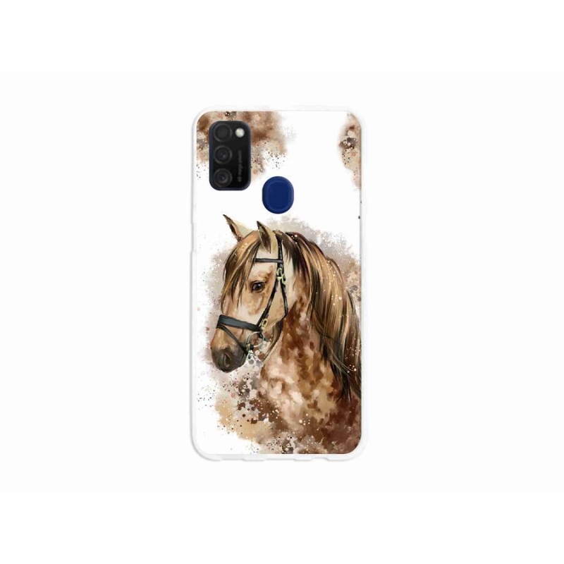 Gelový kryt mmCase na mobil Samsung Galaxy M21 - hnědý kreslený kůň