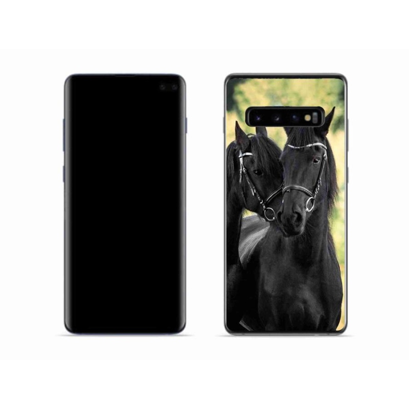 Gelový kryt mmCase na mobil Samsung Galaxy S10 - dva černí koně