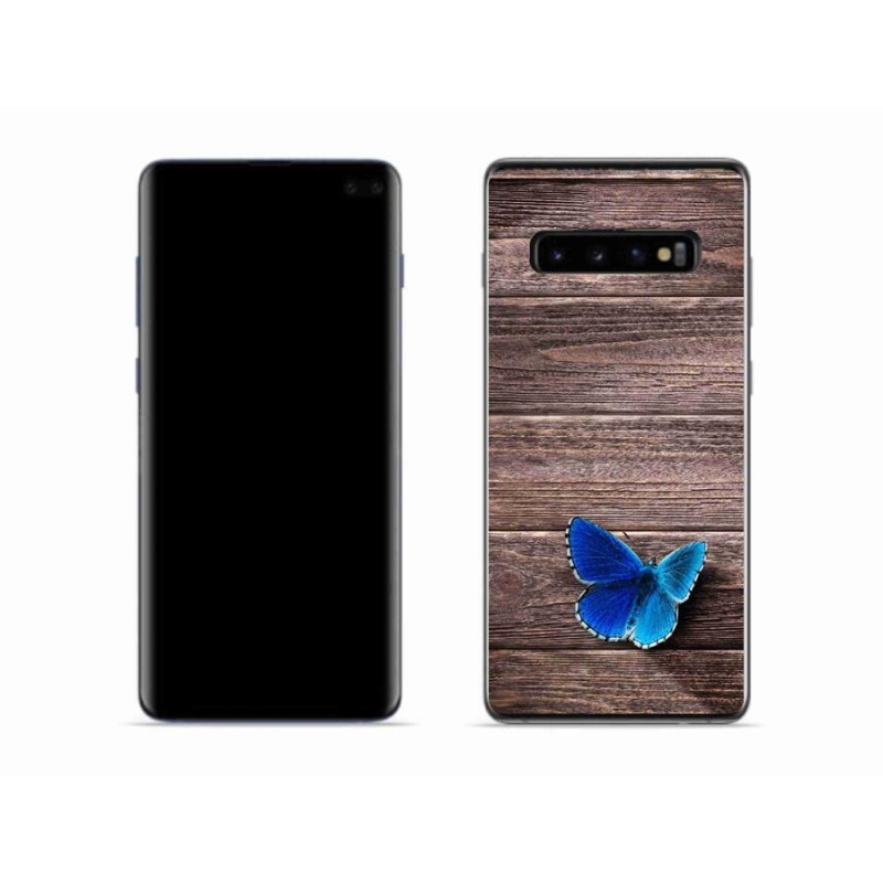 Gelový kryt mmCase na mobil Samsung Galaxy S10 - modrý motýl 1