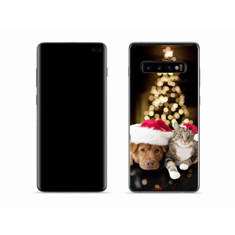 Gelový kryt mmCase na mobil Samsung Galaxy S10 - vánoční pes a kočka