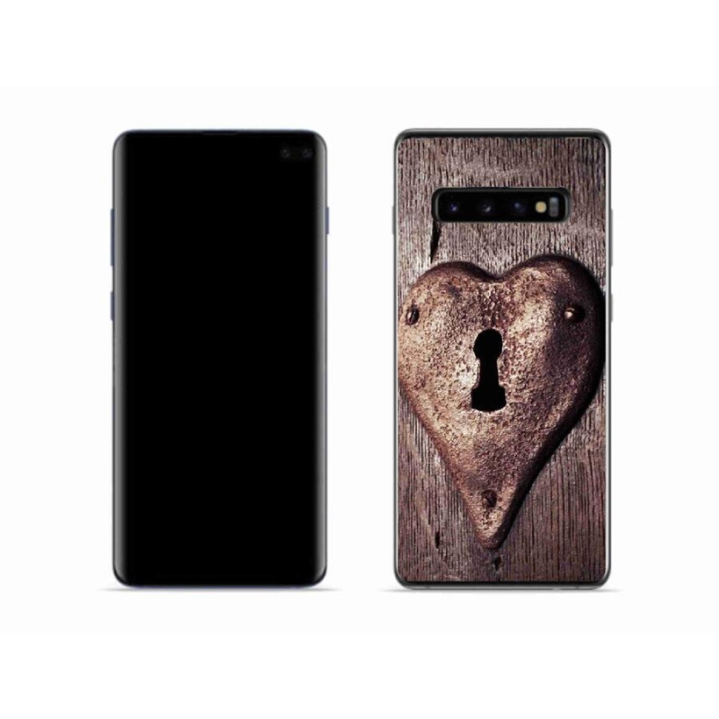 Gelový kryt mmCase na mobil Samsung Galaxy S10 - zámek ve tvaru srdce