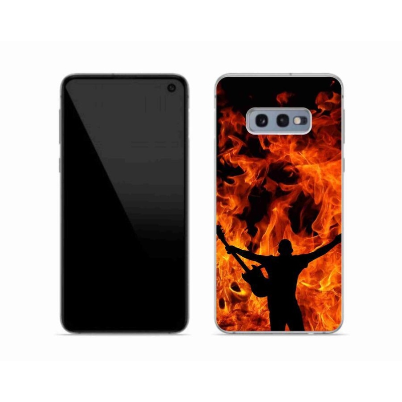 Gelový kryt mmCase na mobil Samsung Galaxy S10e - muzikant a oheň