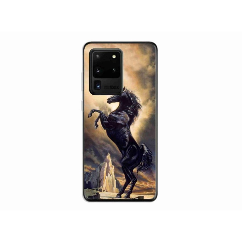 Gelový kryt mmCase na mobil Samsung Galaxy S20 Ultra - černý kreslený kůň