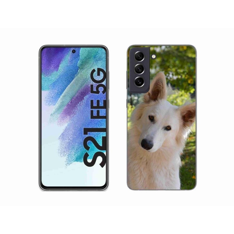 Gelový kryt mmCase na mobil Samsung Galaxy S21 FE 5G - bílý švýcarský ovčák 1
