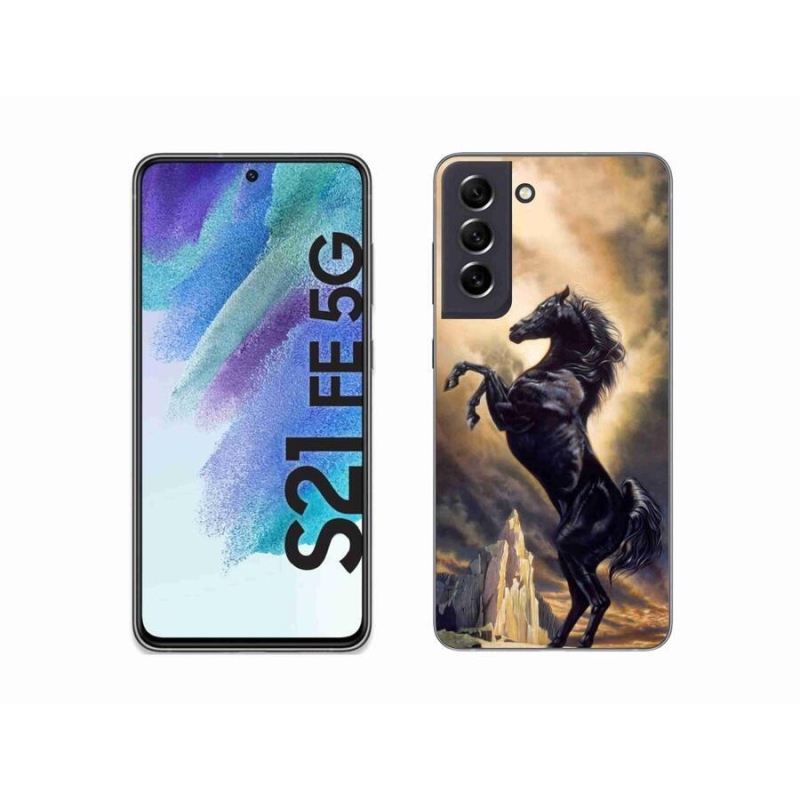 Gelový kryt mmCase na mobil Samsung Galaxy S21 FE 5G - černý kreslený kůň