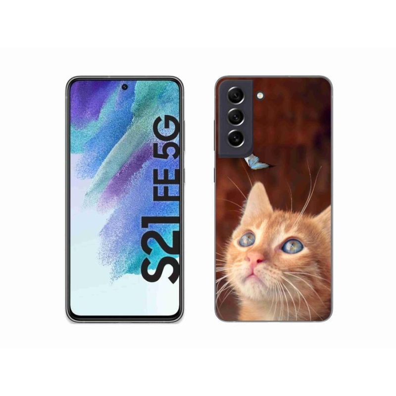 Gelový kryt mmCase na mobil Samsung Galaxy S21 FE 5G - motýl a kotě