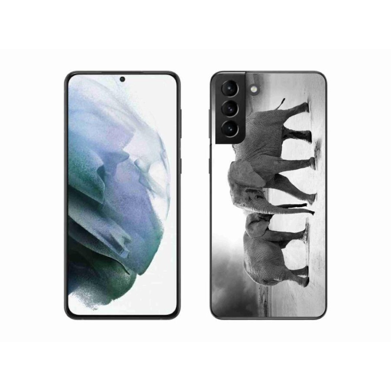 Gelový kryt mmCase na mobil Samsung Galaxy S21 Plus - černobílí sloni