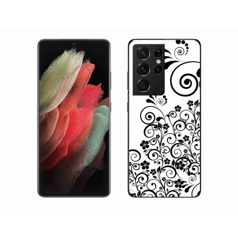 Gelový kryt mmCase na mobil Samsung Galaxy S21 Ultra 5G - černobílé květinové vzory