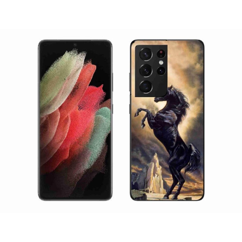 Gelový kryt mmCase na mobil Samsung Galaxy S21 Ultra 5G - černý kreslený kůň