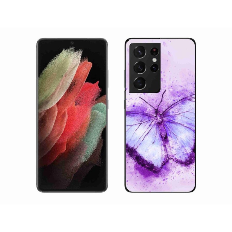 Gelový kryt mmCase na mobil Samsung Galaxy S21 Ultra 5G - fialový motýl