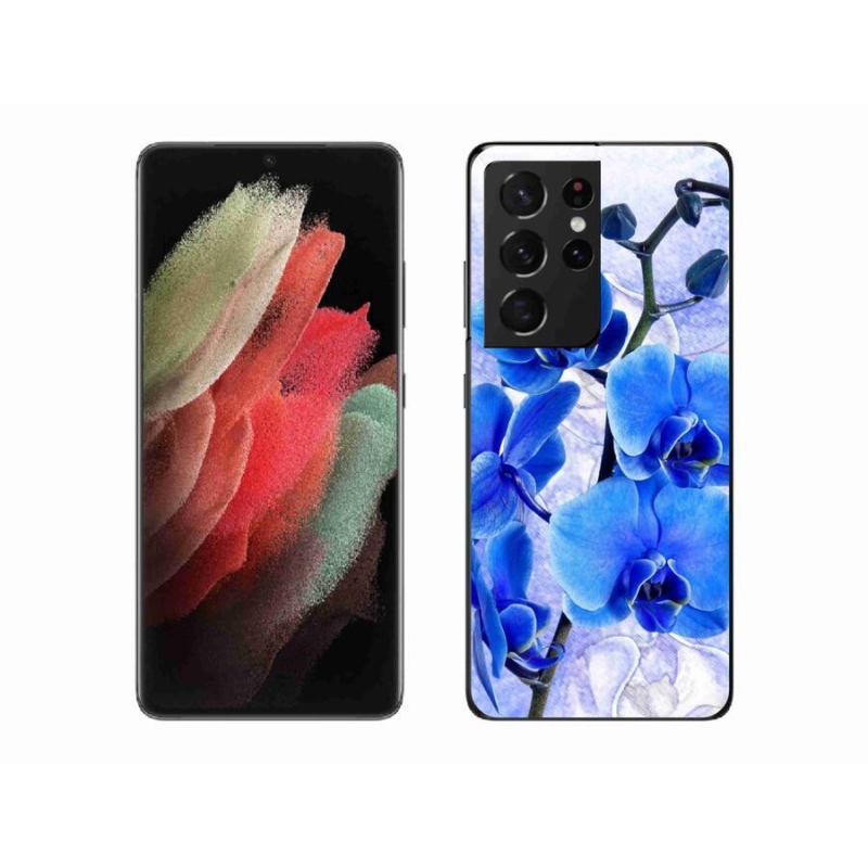 Gelový kryt mmCase na mobil Samsung Galaxy S21 Ultra 5G - modré květy