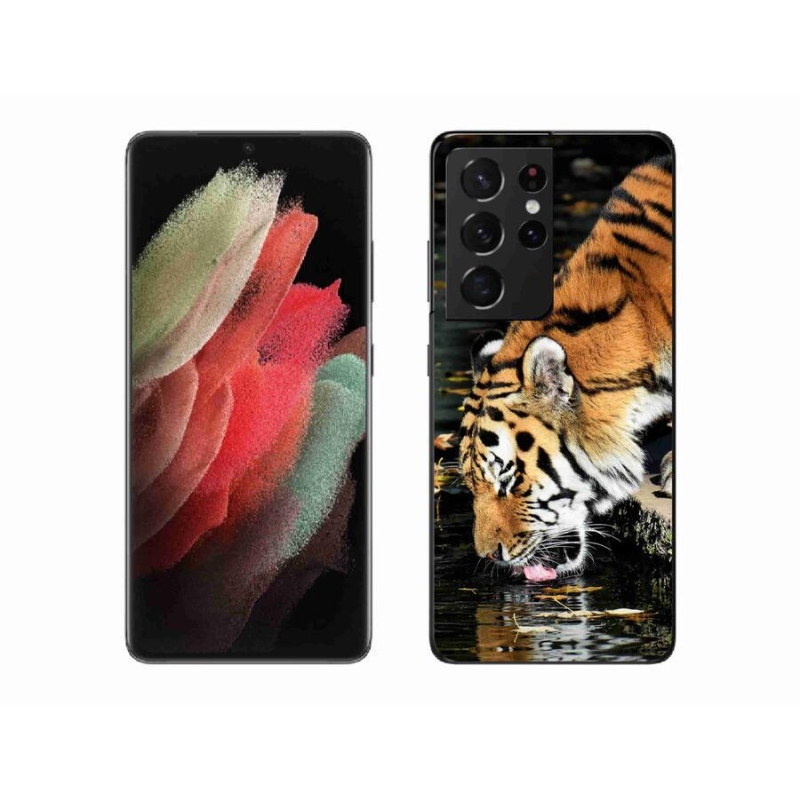 Gelový kryt mmCase na mobil Samsung Galaxy S21 Ultra 5G - žíznivý tygr