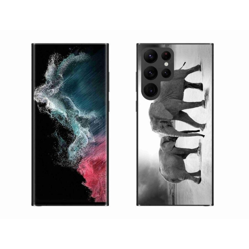 Gelový kryt mmCase na mobil Samsung Galaxy S22 Ultra 5G - černobílí sloni
