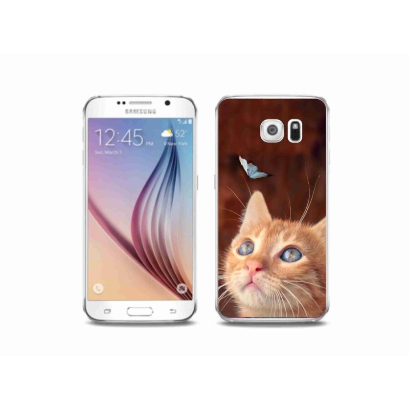 Gelový kryt mmCase na mobil Samsung Galaxy S6 - motýl a kotě