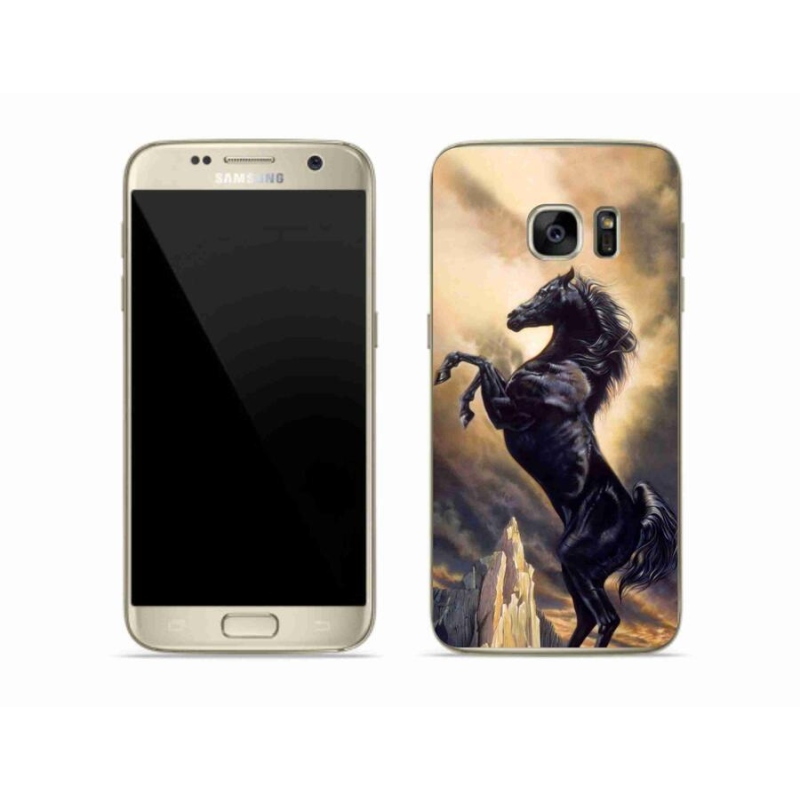 Gelový kryt mmCase na mobil Samsung Galaxy S7 Edge - černý kreslený kůň