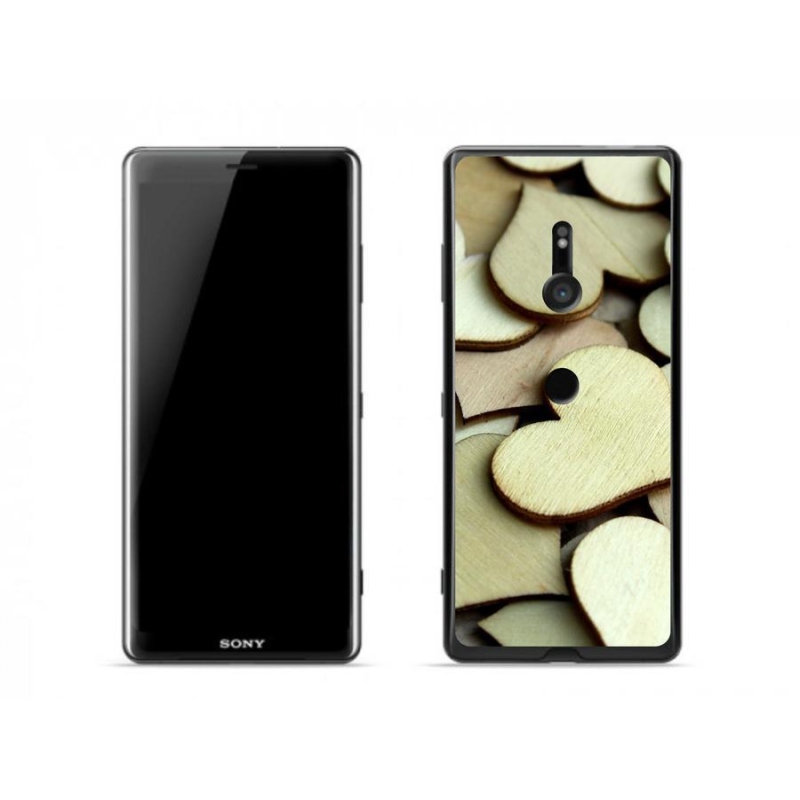 Gelový kryt mmCase na mobil Sony Xperia XZ3 - dřevěná srdíčka