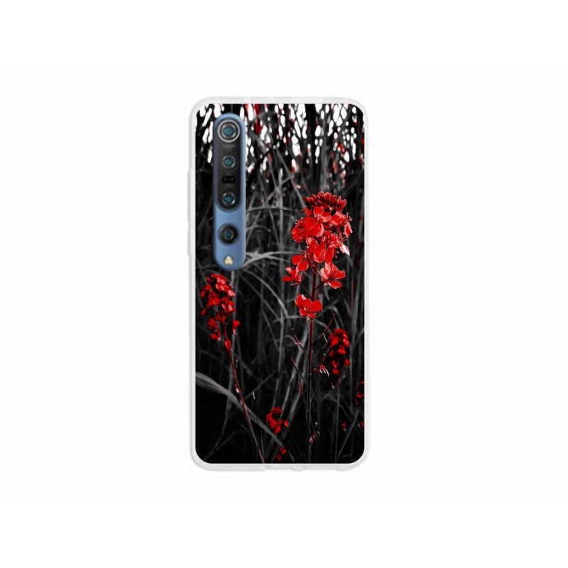 Gelový kryt mmCase na mobil Xiaomi Mi 10 - červená rostlina
