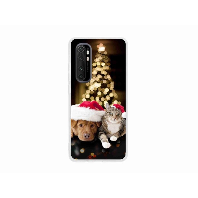 Gelový kryt mmCase na mobil Xiaomi Mi 10 Pro - vánoční pes a kočka