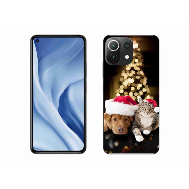 Gelový kryt mmCase na mobil Xiaomi Mi 11 Lite 4G/5G - vánoční pes a kočka