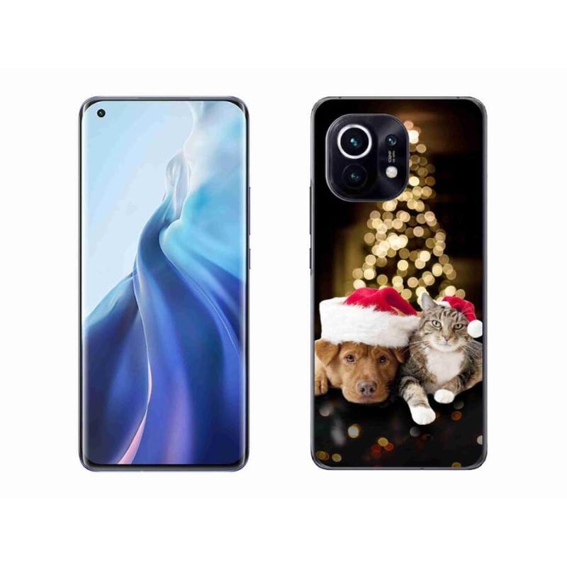 Gelový kryt mmCase na mobil Xiaomi Mi 11 - vánoční pes a kočka