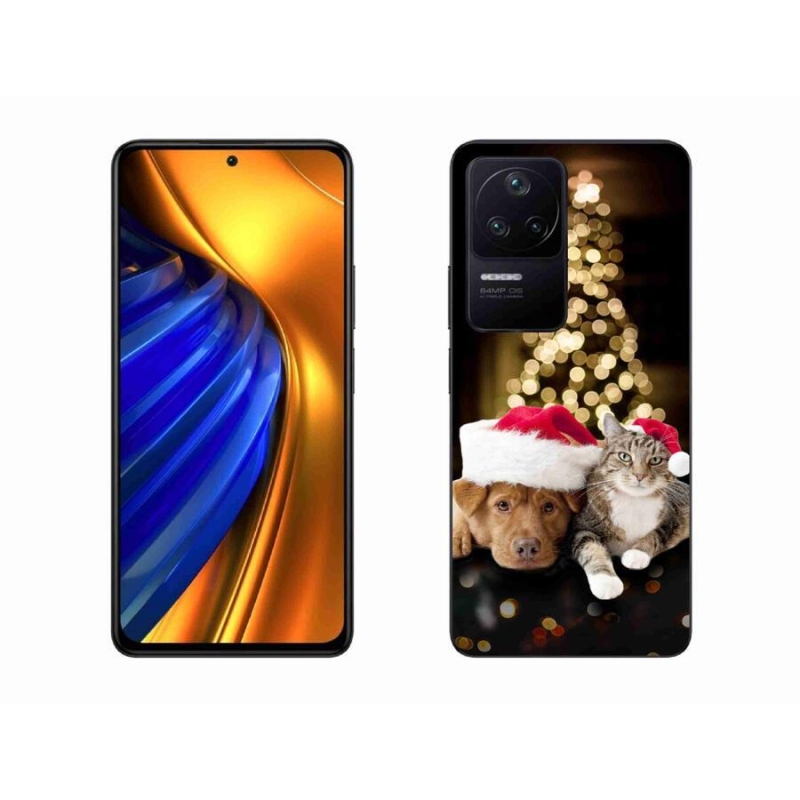 Gelový kryt mmCase na mobil Xiaomi Poco F4 - vánoční pes a kočka