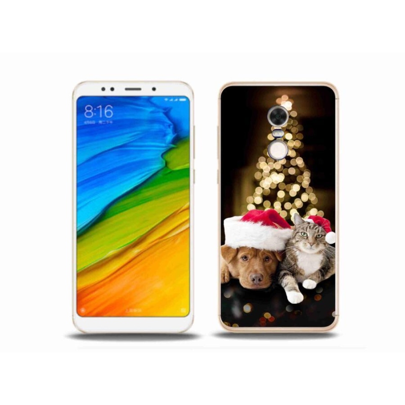 Gelový kryt mmCase na mobil Xiaomi Redmi 5 Plus - vánoční pes a kočka