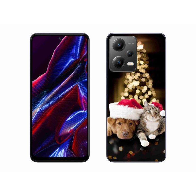 Gelový kryt mmCase na mobil Xiaomi Redmi Note 12 5G - vánoční pes a kočka