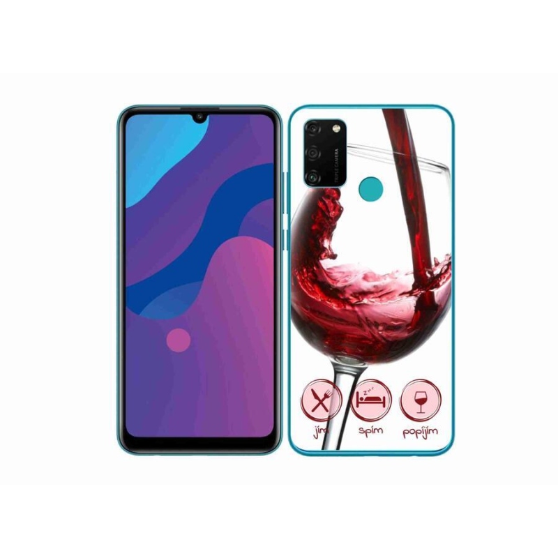 Gelový obal mmCase na mobil Honor 9A - sklenička vína červené