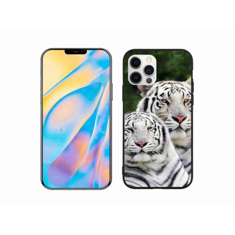 Gelový obal mmCase na mobil iPhone 12 - bílí tygři