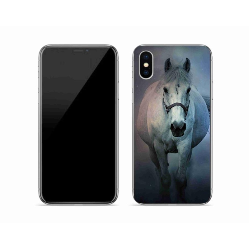 Gelový obal mmCase na mobil iPhone X - běžící bílý kůň