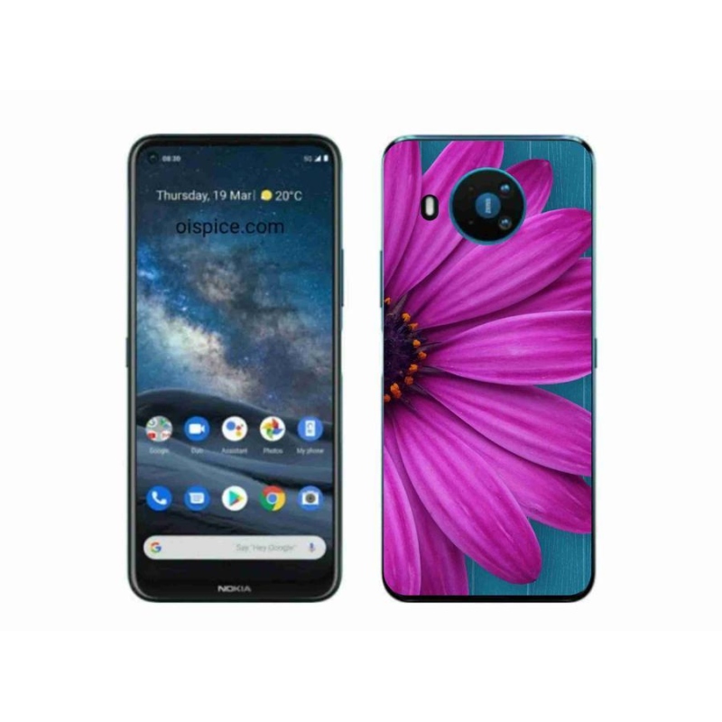 Gelový obal mmCase na mobil Nokia 8.3 5G - fialová kopretina