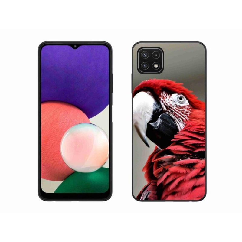 Gelový obal mmCase na mobil Samsung Galaxy A22 5G - papoušek ara červený
