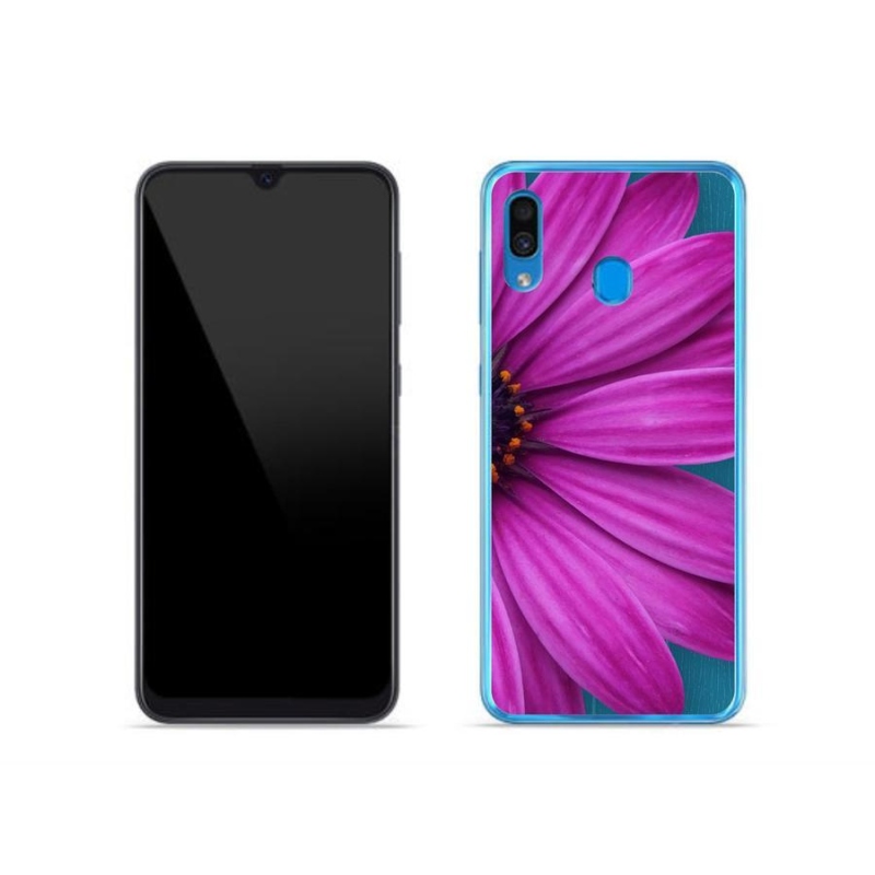 Gelový obal mmCase na mobil Samsung Galaxy A30 - fialová kopretina