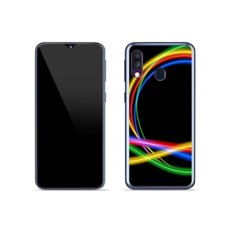 Gelový obal mmCase na mobil Samsung Galaxy A40 - neonové kruhy