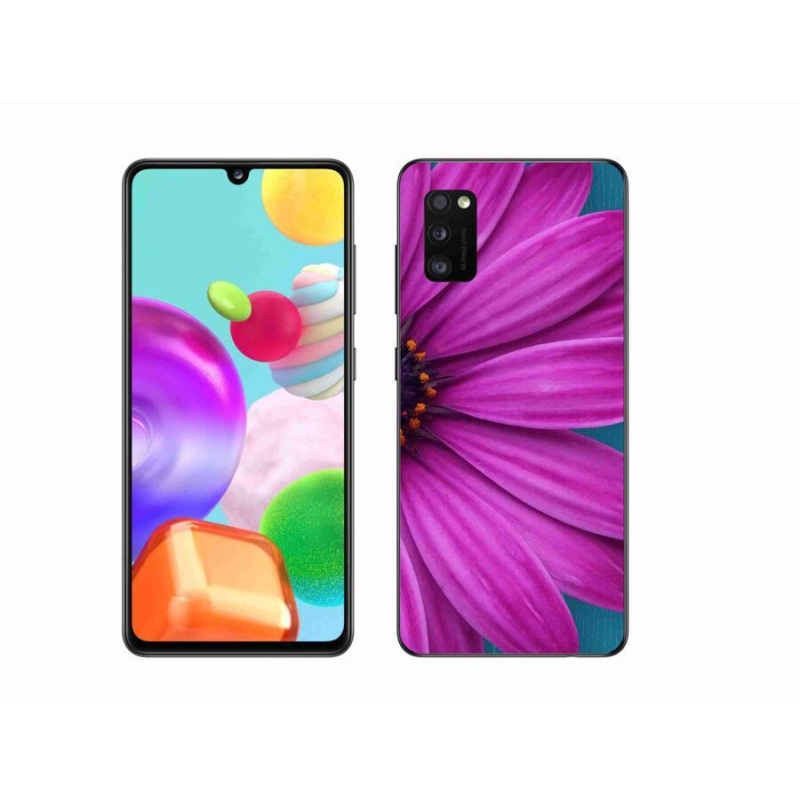 Gelový obal mmCase na mobil Samsung Galaxy A41 - fialová kopretina