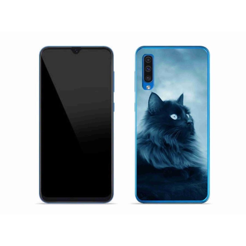 Gelový obal mmCase na mobil Samsung Galaxy A50 - černá kočka 1