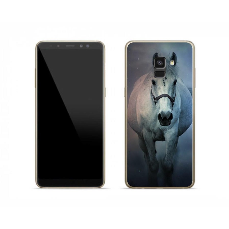 Gelový obal mmCase na mobil Samsung Galaxy A8 (2018) - běžící bílý kůň