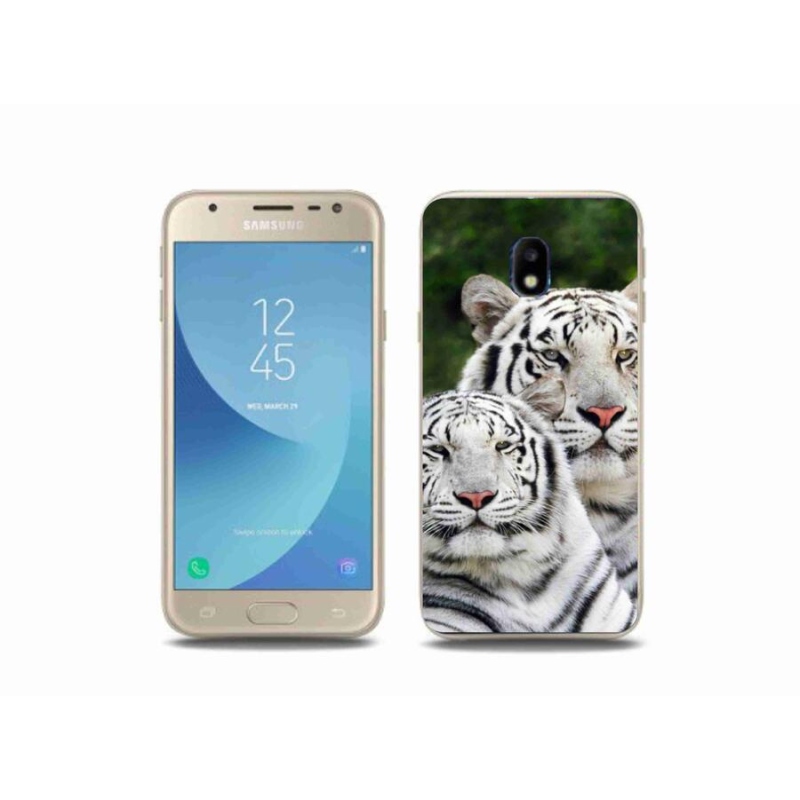 Gelový obal mmCase na mobil Samsung Galaxy J3 (2017) - bílí tygři